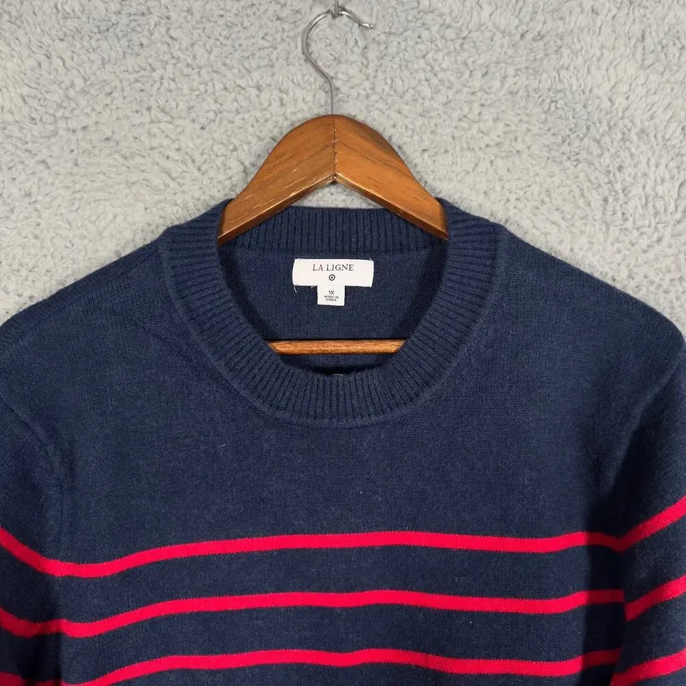 La Ligne X Target Sweater Women 1X Blue Red Stripe Cashmere Blend Balloon Sleeve